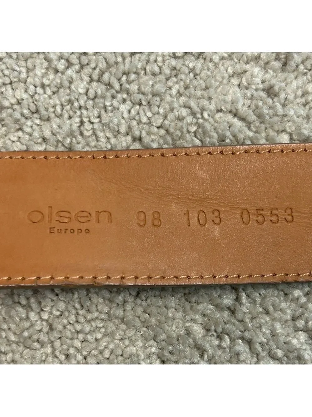 Olsen Europe camel brown orange stone crystal rhinestone buckle leather belt 8
